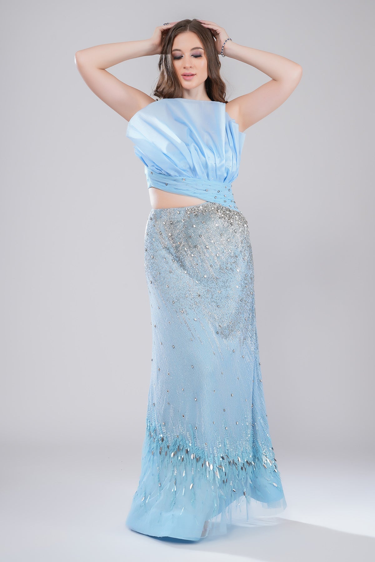 Buy Blue Drape Embellished Gown by Smita Shrinivas for women online at ScrollnShops